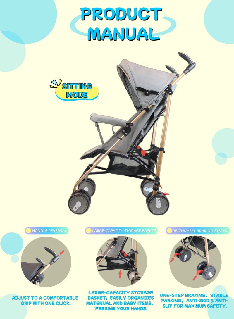 Foldable Ultra Lightweight Travel Stroller with Absorbent Multi Position Reclining Seat Adjustable Canopy Foldable Storage Basket Umbrella Foldable Design NO.1103 - Image 4